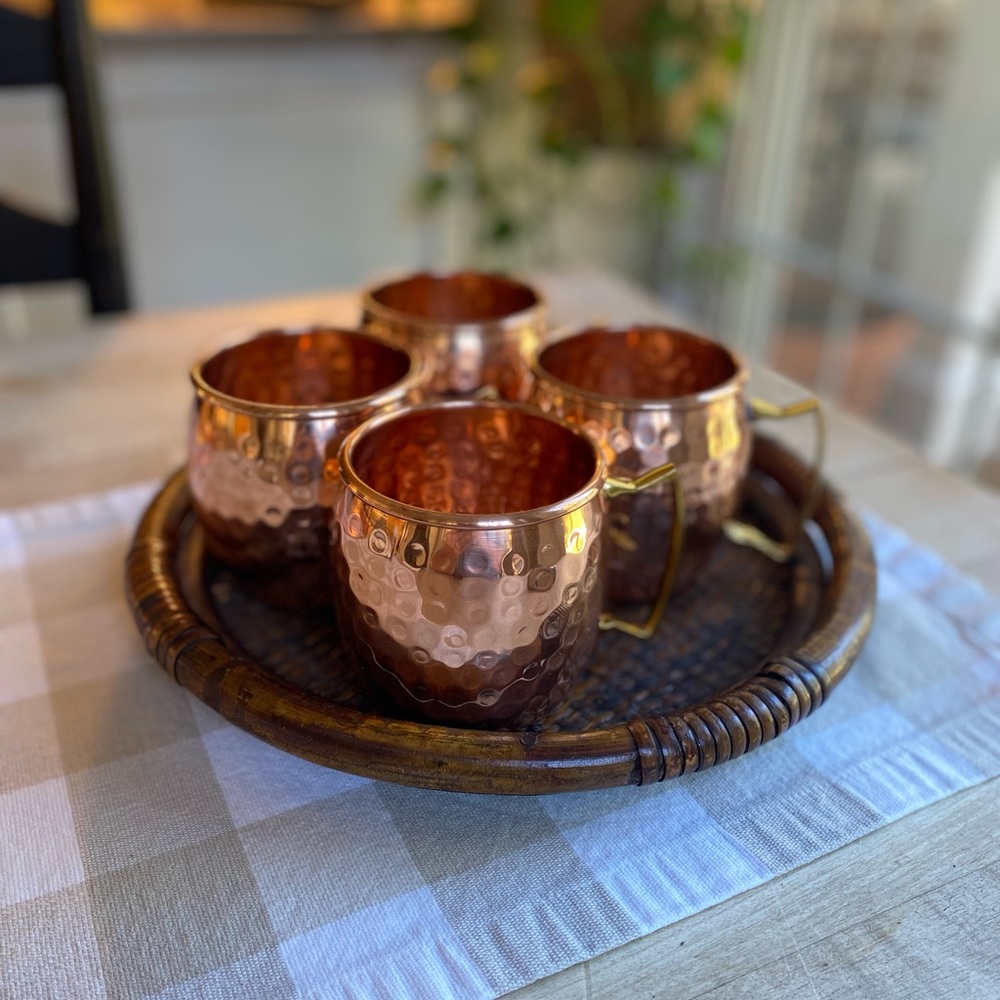 Solid Copper Moscow Mule Mugs with Brass Handle by Alarue EUC 16 oz. Set of 4